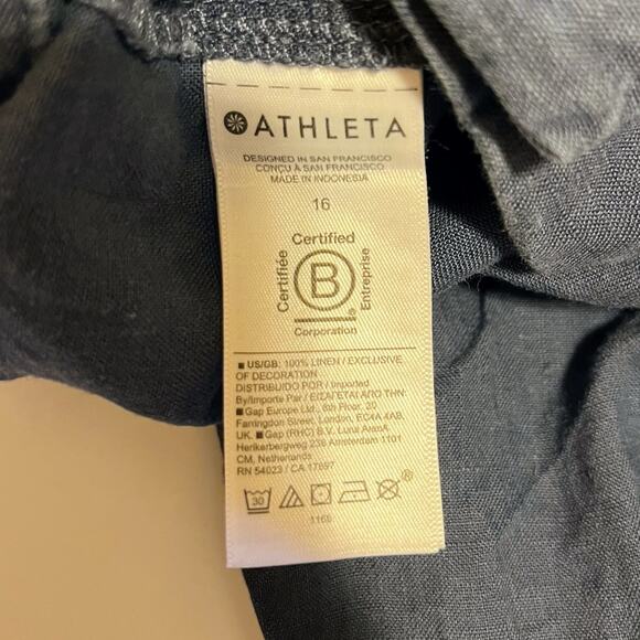 Athleta Women’s Linen Pants Blue Size 16 High Rise Cropped Relaxed Elastic Back - Picture 4 of 4